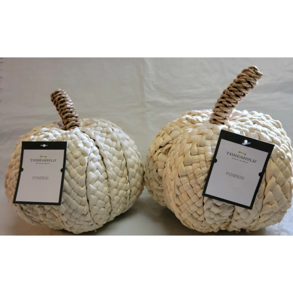 Set 2 Threshold Pumpkin Corn Husk Wicker Woven Rope Decor Beige Fall Autumn 7in